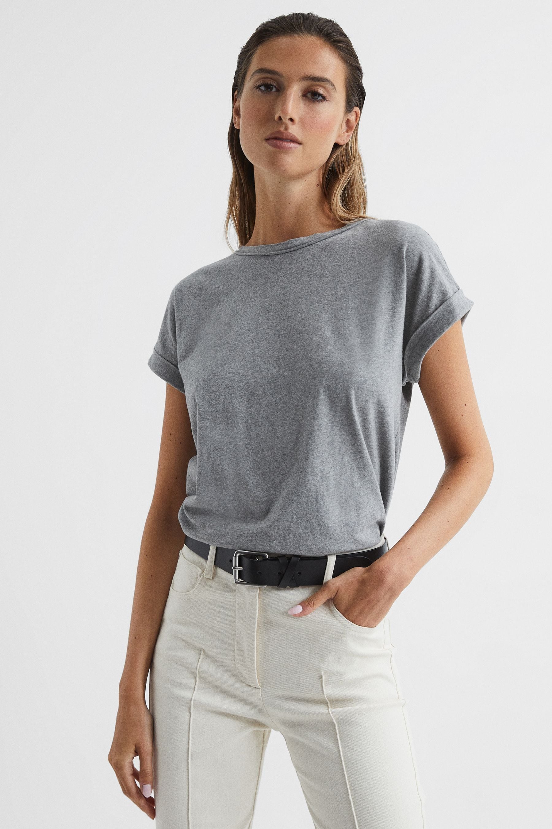 Tereza - Grey Cotton-Jersey Crew Neck T-Shirt