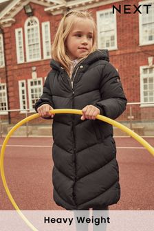 Black JS One Kids Unisex Padded Bubble Parka Coat with Faux Fur Trim Hood 