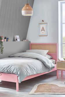 Noah Pink Painted wood and Rattan Bed
