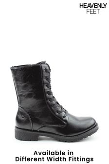 Heavenly Feet Black Chloe Lace Mid Calf Boots