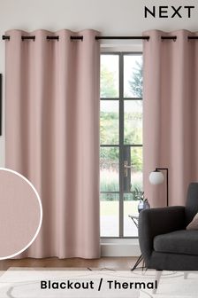 Dusky Pink Cotton Eyelet Blackout/Thermal Curtains
