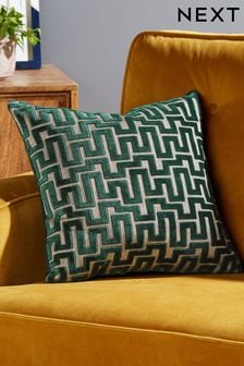Green Small Square Fretwork Cushion