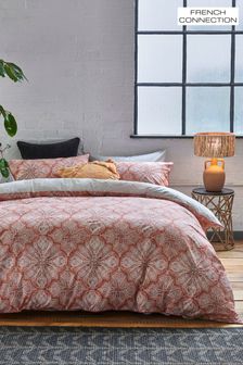 French Connection Pink Kantha Reversible Duvet Cover and Pillowcase Set