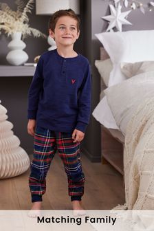 Navy Blue Matching Family Kids Christmas Check Pyjamas (3-16yrs) (112267) | £15 - £21