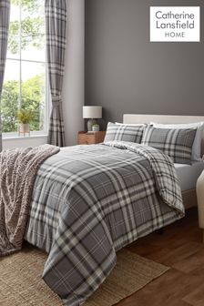 Catherine Lansfield Grey Kelso Check Easy Care Duvet Cover and Pillowcase Set (113969) | £15 - £26