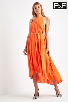 orange pleated dress tesco