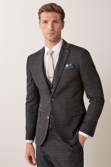 Navy/Tan Slim Fit Check Suit (115503) | £89