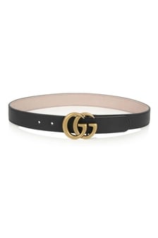 GUCCI Kids Leather Belt With Gold GG Buckle in Black