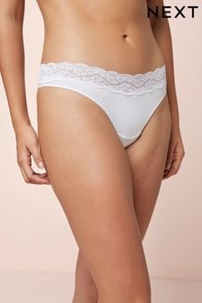 White Thong Lace Trim Cotton Blend Knickers 4 Pack (120009) | £14