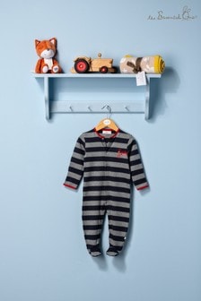 The Essential One Baby Boys Sleepsuit In Grey/Navy Stripe