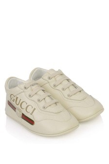 GUCCI Kids Baby Ivory Leather Rhyton Trainers
