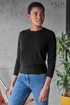 Pure Collection Black Cashmere Cropped Sweater