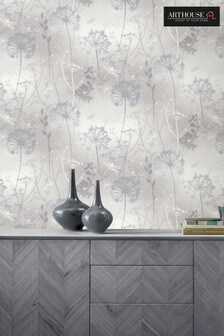 Arthouse Silver Damselfly Floral Wallpaper