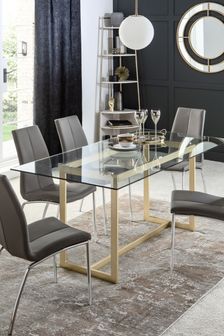 Glass and Brass Effect 6 Seater Dining Table