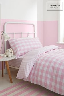 Bianca Pink Check And Stripe Cotton Duvet Cover and Pillowcase Set