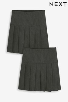 Miss Chief Girls School Skirt Pleated Elasticated Black Grey Navy Green Tartan Blue Formal 