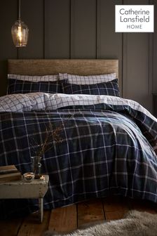 Catherine Lansfield Blue Brushed Cotton Tartan Check Duvet Cover and Pillowcase Set