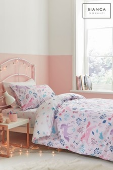 Bianca Pink Woodland Unicorn And Stars Cotton Duvet Cover and Pillowcase Set