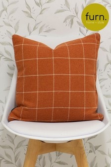 furn. Burnt Orange Ellis Windowpane Check Polyester Filled Cushion