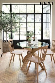 Natural Oak & Glass Round 4 Seater Dining Table (131023) | £499