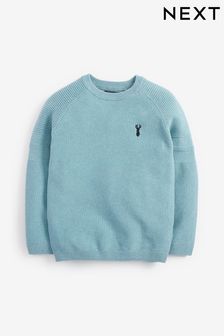 Blue With Stag Textured Crew Jumper (3-16yrs) (131415) | £13 - £18