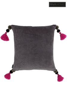 Riva Paoletti Mink Grey/Damson Purple Poonam Velvet Polyester Filled Cushion