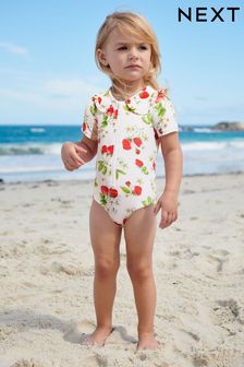 White Ground Collared Short Sleeve Swimsuit (3mths-7yrs) (1354M6) | £16 - £18