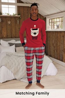 Red Matching Family Mens Bear Check Christmas Pyjamas (135506) | £30