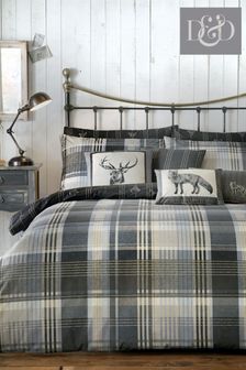 D&D Grey Connolly Check Brushed Cotton Flannel Duvet Cover and Pillowcase Set (135615) | £22 - £42