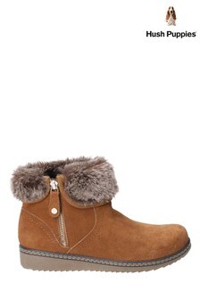 Hush Puppies Womens Tan Brown Penny Zip Ankle Boots