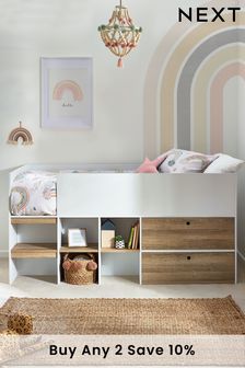 White/Wood Effect Parker Kids Storage Cabin Bed Frame (136019) | £550