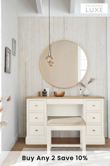 Chalk White Hampton Painted Oak Collection Luxe Storage Console Dressing Table (146129) | £875