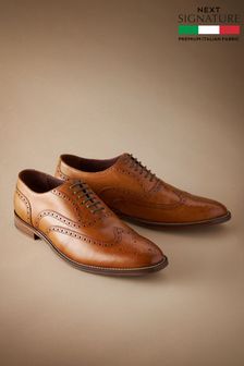 Tan Brown Regular Fit Signature Italian Leather Wing Cap Brogues (150995) | £85
