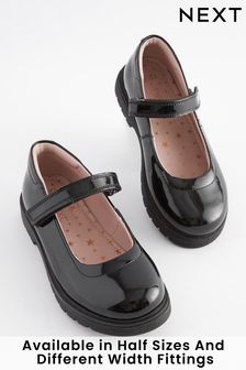 Black Patent Standard Fit (F) School Leather Chunky Mary Jane Shoes (151132) | £30 - £39