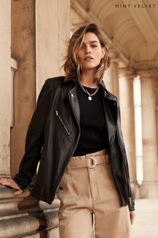 Mint Velvet Black Oversized Leather Jacket