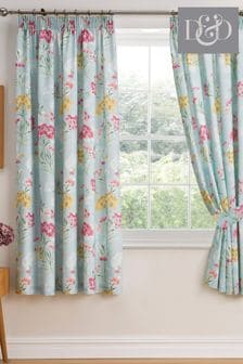D&D Pia Pair of Pencil Pleat Curtains With TieBacks
