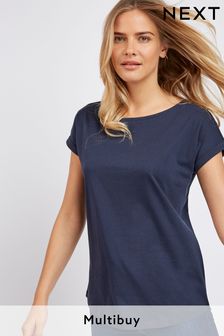 Navy 100% Cotton Round Neck Cap Sleeve T-Shirt (156696) | £7.50