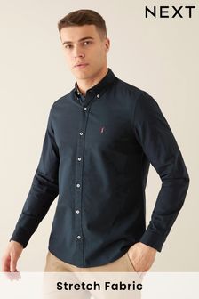 Navy Blue Slim Fit Short Sleeve Stretch Oxford Shirt (157574) | £28