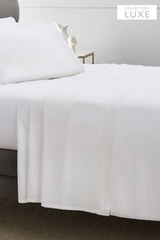 White 300 Thread Count Collection Luxe Flat 100% Cotton Fitted Sheet