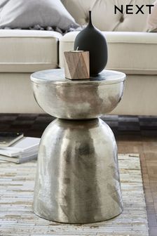 Silver Loxley Metal Shaped Drum Side Table (169234) | £99