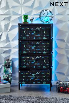 Black Gaming Kids Printed Fabric Chest of Drawers