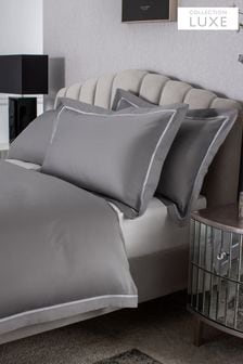 Set of 2 Grey Collection Luxe 600 Thread Count Embroidered Border 100% Cotton Pillowcases