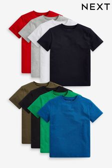 Red/Black/Grey/White/Blue/Green 8 Pack Short Sleeve T-Shirts (3-16yrs) (175690) | £30 - £44