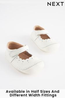 White Leather Wide Fit (G) Crawler Mary Jane Shoes (177467) | £24