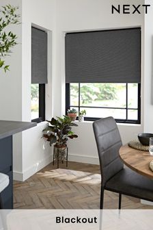 Charcoal Grey Ready Made Textured Rib Blackout Blind (178479) | £26 - £50