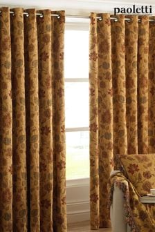 Riva Paoletti Gold Yellow Zurich Floral Eyelet Curtains