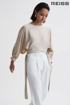 Reiss Champagne Imogen Blouson Style Cropped Blouse (184438) | £148