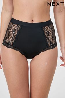 Black High Rise Microfibre And Lace Knickers (186831) | £9