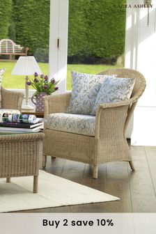 Natural Garden Bewley Indoor Rattan Chair with Willow Leaf Hedgerow Cushions