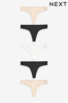 Black/White/Nude Thong Microfibre Knickers 5 Pack (188714) | £14